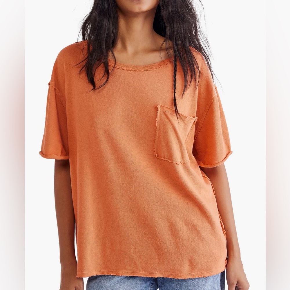 Free People Orange Oversized Crew Neck Tee